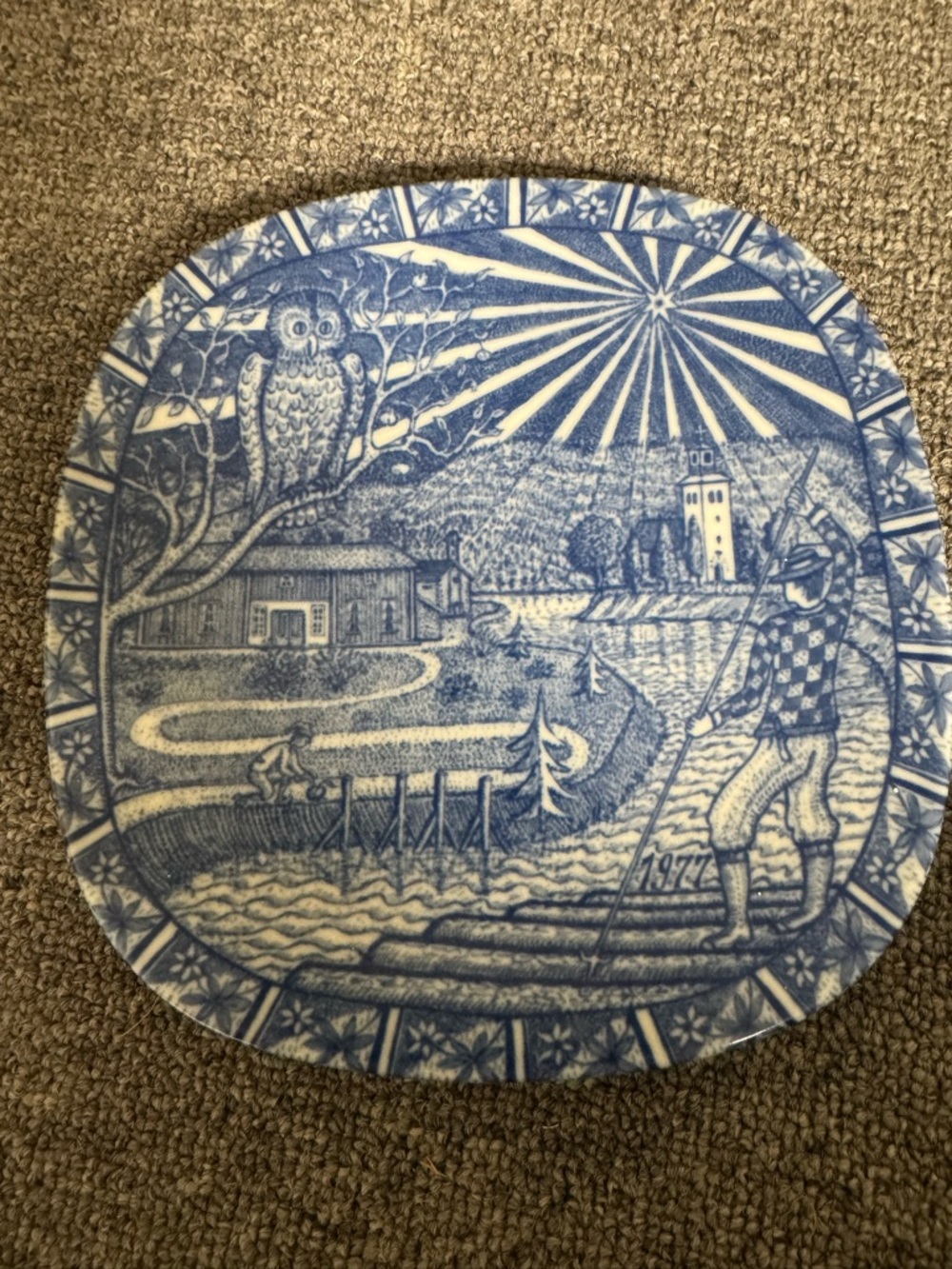 Rorstrand Blue Scenic Ceramic Wall Plate - 1971
